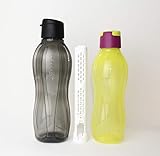  Tupperware to Go Eco 1L Schwarz + 750ml Gelb/Fuchsia + Eiswürfeleinsatz Trinkflasche Flasche EcoEasy Ökoflasche
