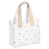 [Vitalux] 透明プールバッグ 20×18×10cm 防水 軽量 大容量 ひなぎく柄 リボン付き ビーチ 水泳 ジム 温泉 旅行 アウトドア用 着替え収納 化粧品入れ 男女兼用 通勤 海水浴 スパバッグ ビニールトート (ベージュデイジー)