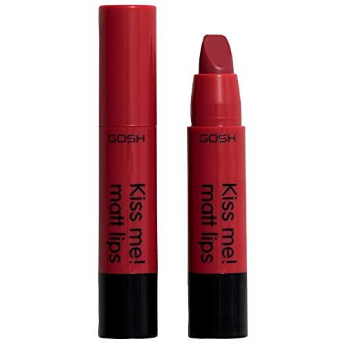 GOSH Kiss Me Matt Lips Lippenstift, vegan I intensive Farben & cremige Textur für ein langanhaltendes Ergebnis mit Matt-Effekt I feuchtigkeitsspendend für weiche Lippen I parfümfrei I 007 Scarlet Kiss
