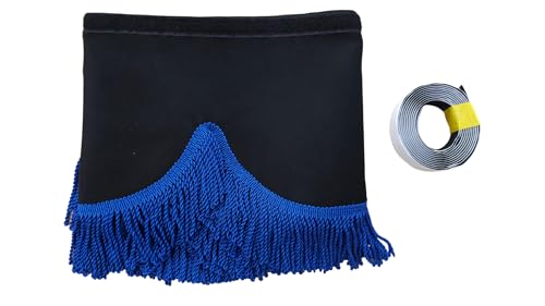 KramTruck Rideau de camion avec franges, pare-soleil pour camion, protection solaire pour toutes les marques de camions, noir, franges bleues