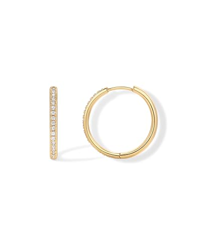 PAVOI 14K Gold Plated Cubic Zirconia Hoop Earrings for Women - Sterling Silver Posts Trendy Fashion Hinged Gold Earrings for Women