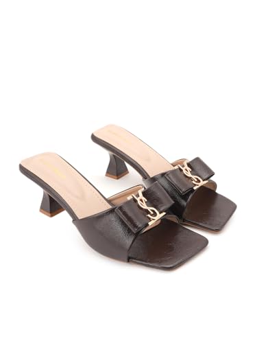 Image of DROP BOLD SQUARE TOE KITTEN HEEL WITH ELEGANT BOW DETAIL FOR WOMEN