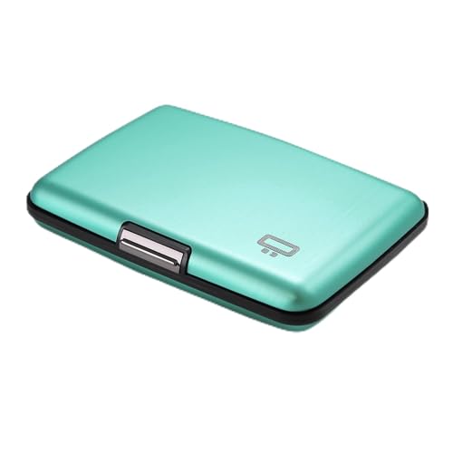 Image of OGON -DESIGNS- Aluminum card holder, RFID protection against fraud and demagnetization, compact wallet, Smart Case STOCKHOLM model (Aluminum Turquoise, Extra-secure lock)