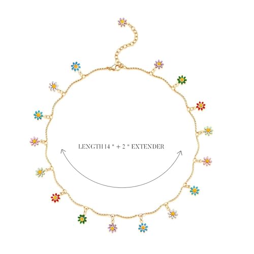 Fettero Cute Choker Necklace for Women Colorful Daisy Flower Choker Cute Chain Choker Necklace Delicate Fashion Gold Dainty Simple Necklace for Women Jewelry Gifts4