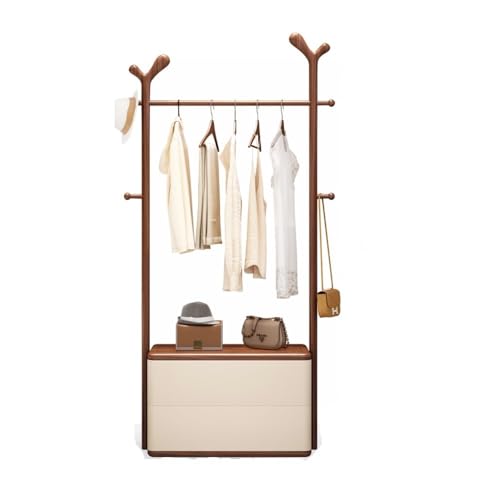 Jian1004 Perchero, Perchero de roble blanco con cajón y organizador de almacenamiento de armario móvil for dormitorio,Perchero para colgar ropa(Medium)