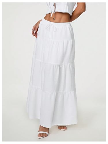 Verdusa Women's Drawstring Waist Maxi Skirt Tie Knot A Line Ruffle Flowy Long Skirts4