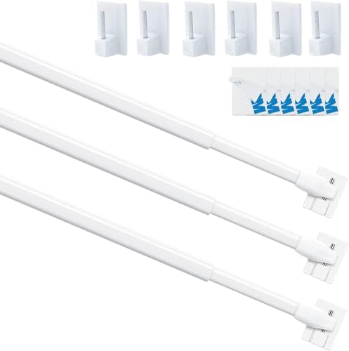 3 Pezzi Asta per Tende Plastica Regolabile Bastoni per Tende Estensibili per Finestre Armadietto Aste per Barre Palo Binari per Tende Autoadesivo per Casa, Bianco, 35-50CM