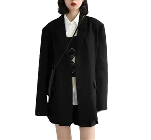 Blazer brodé à épaules larges Haitpant Noir L : veste de bureau élégante en sergé pour femme