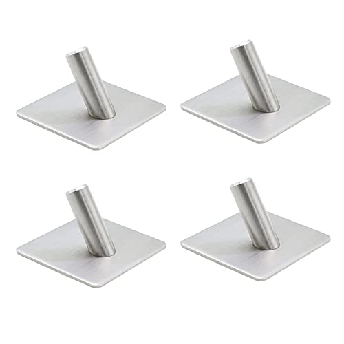 Paquete de 4 ganchos de toalla autoadhesivos, resistentes ganchos de acero inoxidable cepillado, ganchos autoadhesivos para montar en la pared, para puertas de baño y cocina Cover