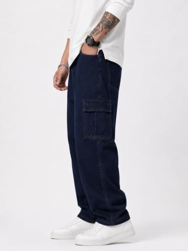 Image of TAGAS Men Loose Fit Men's Flip Pocket Jeans || Mens Stylish Cotton Loose Fit Denim Cargo || Multi-Pocket Styling Pant||