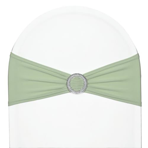 SweetEver SweetEasy Lot de 50 écharpes de Chaise en élasthanne Vert Sauge, Fabrication Durable, nœuds Extensibles avec Boucle Extensible pour fête de...