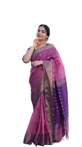 Image of Women's Cotton Woven Soft Sarees With Attach Blouse Piece.