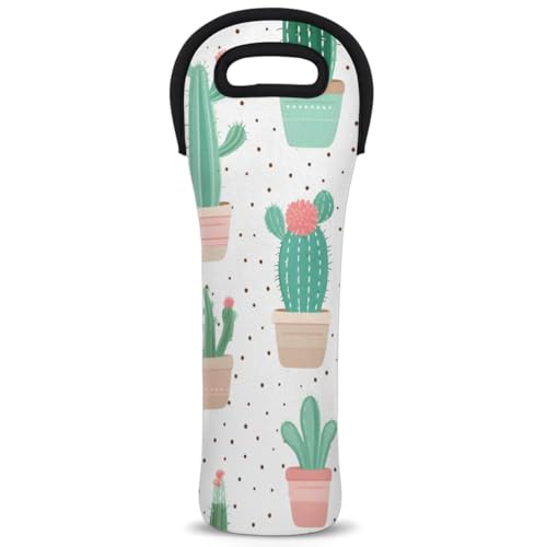 Neoprene Wine Tote Carrier Bag for Wine,Water, Champagne, Beer, Baby Bottles 15.6 x 5.1 Inches, Protective Wine Bag,Cactus
