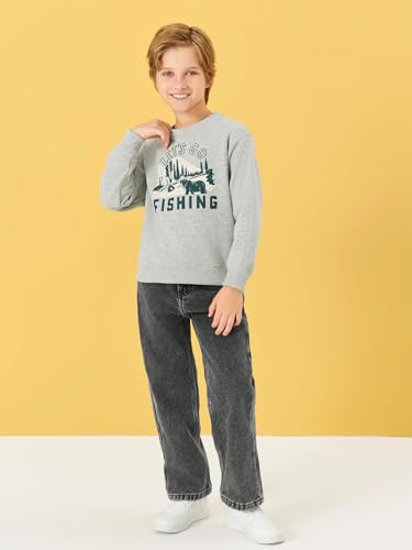 Haloumoning Boy's Thermal Fleece Lined Jeans Kids Elastic Waist Straight Leg Denim Pants with Pockets4
