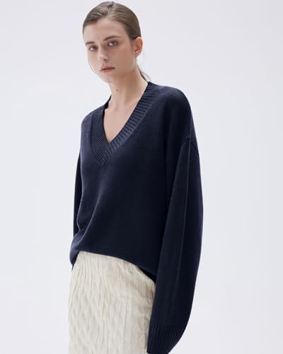 SUUKSESS Women Cashmere Oversized V Neck Pullover Sweaters Long Sleeve Jumpers2