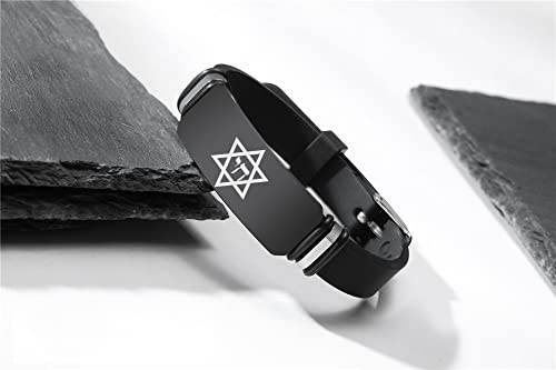 Black Star of David & Jewish Hebrew Chai Life Amulet Symbol Silicone Bracelet & Bangle Judaica Israel Religious Supernatural Jewelry for Israeli3