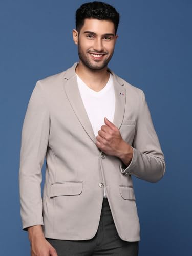 Image of SHOWOFFFF Men Solid Single Breasted Formal Blazer | Notched Lapel Full Sleeves Cotton Blazer for Mens | Slim Fit Regular Length Blazer for Men's