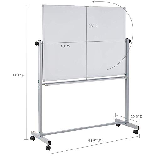 Offex 48" X 36" Double Sided Rolling Reversible Dry Erase Magnetic Whiteboard With Aluminum Frame And Marker Tray - Perfect For School, Classroom, Conference And Presentation #TOP2