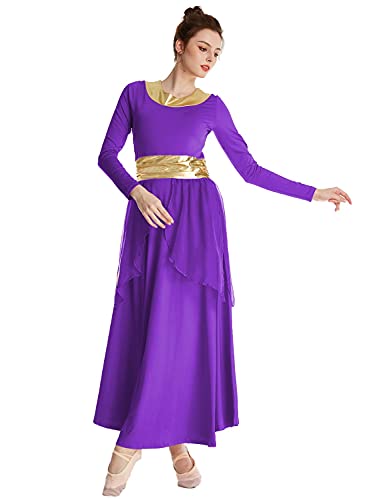 Robe de danse violette à taille métallique et manches longues amples XL - 3