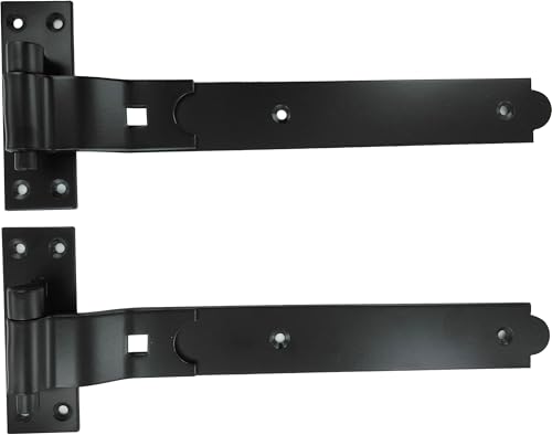 Merriway BH06852 (2 Pcs) Gate Hinges Heavy Duty Hook and Band Cranked Necked Black 350mm (14 Inch) - Pack of 2 Pieces