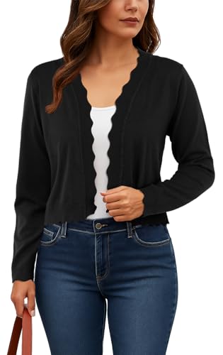 GRECERELLE Women's Long Sleeve Lightweight Open Front Cropped Cardigan Knit Sweaters Bolero Shrugs (S-2XL)