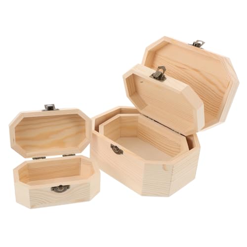 TINEASUR Juego De Caja De 3 Piezas joyero de madera estante de exhibición cosmética juguetes badajo joyero octagonal joyero versátil cajas de madera para manualidades mini cofre del