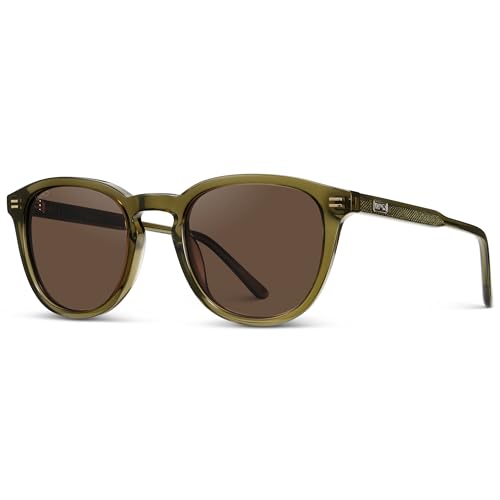 Image of WearMe Pro WMP Eyewear - Men's Classic Round Polarized Sunglasses, Premium Slim Acetate Frame with Dashed Rivet Details