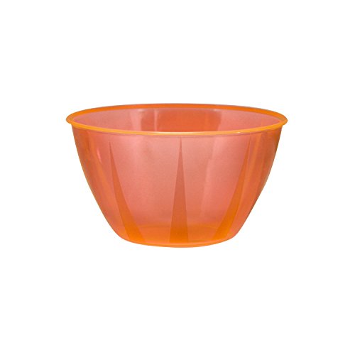 Party Essentials Hard Plastic 24-Ounce Small Serving Bowls, Neon Orange, 6-Count