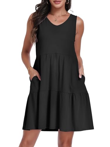 Image of Sundresses for Women Summer Sleeveless Tiered Swing V Neck Tank Dress