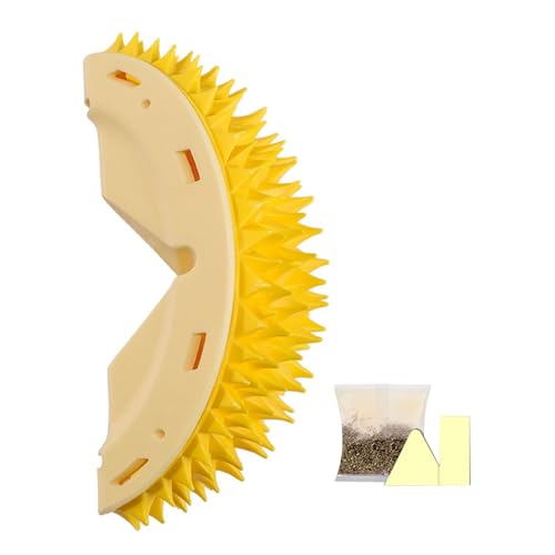 Image of Cat Self Groomer, Dog Cat Corner Groomer Durian Shape, Grooming Massage Brush Self Adhesive Wall Corner Scratcher Comb, ABS PVC Catnip Container Bright Corner Scratcher