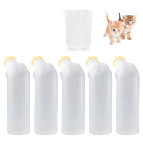 Xuandea 5Pack Kitten Bottle for Nursing Puppy Milk Kitten Bottles Feeding Kit Silicone Nipple for Newborn Pets Kittens Puppy Squirrel (Yellow)