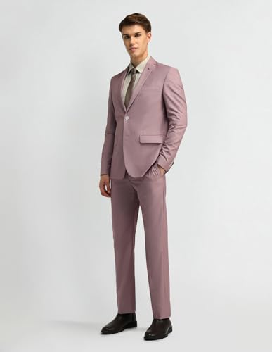 Image of Arrow Men's Pink Solid Notch Lapel Collar Long Sleeve Formal Polyester Tailored Fit Suit