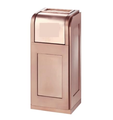 Large Outdoor Stainless Steel Trash Can with Vertical Ashtray - Commercial Grade Garbage Bin for Patios, Parks, and Public Spaces (Rose Gold)