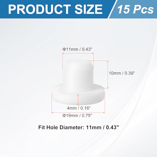 Image of uxcell 15Pcs Silicone Hole Plug, Waterproof Solid T-Shaped Rubber Stoppers Bottle Seal Tube Pipe Plug End Cap for 11mm /0.43 inch Hole for Bathtub Bottle, 0.39 inch Plug Height, White