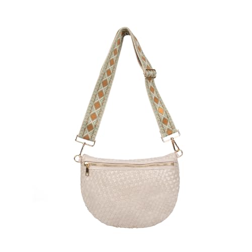 Babs + Birdie The Fiona | Bolsa tiracolo de tecido | Bolsa tiracolo de tecido elegante com alça ajustável e ferragens douradas | Bolsa tiracolo chique para viagens, festivais e uso diário, Marfim