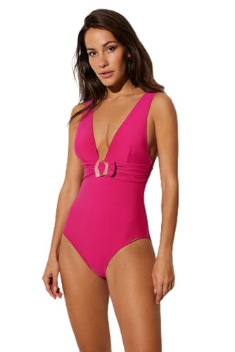 YSABEL MORA - Bañador Liso con Detalle cinturón Fucsia