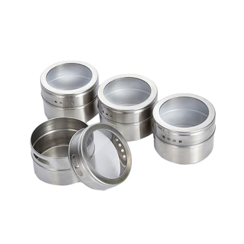 Garneck 6 Pièces boîtes de condiments épice magnétique pots à épices Récipient magnétique pour condiments Récipient hermétique pour d'épices Silver