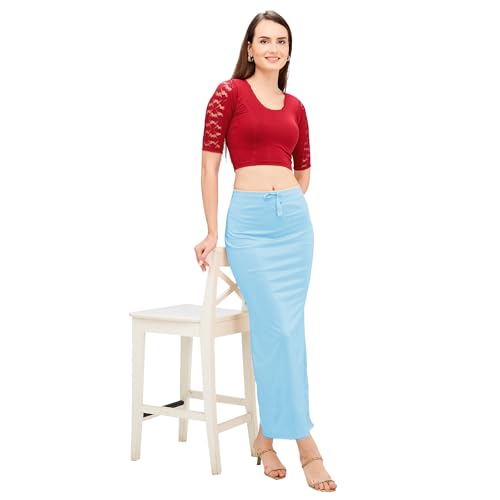 Image of DESI GIRL Satin Shimmer Stretchable Saree Shapewear Petticoat with Drawstring for Women | Mermaid fit Saree Petticoat with Side Slit for Easy Movement | Saree Shaper | Long inskirt