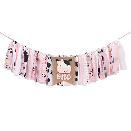 Cow High Chair Banner - Farm 1st Birthday Party For Baby Girl, Pink Barnyard Theme Banner,First Cake Smash, Baby Shower Decorati