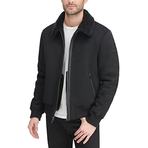 Image of DKNY Men's Faux Shearling Bomber Jacket With Faux Fur Collar