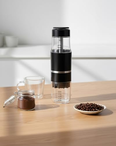 Image of Portable Coffee Maker for Travel & Camping, Travel Lightweight Coffee Machines, Manually Operated, Compatible Ground Coffee & NS Capsule (Black)