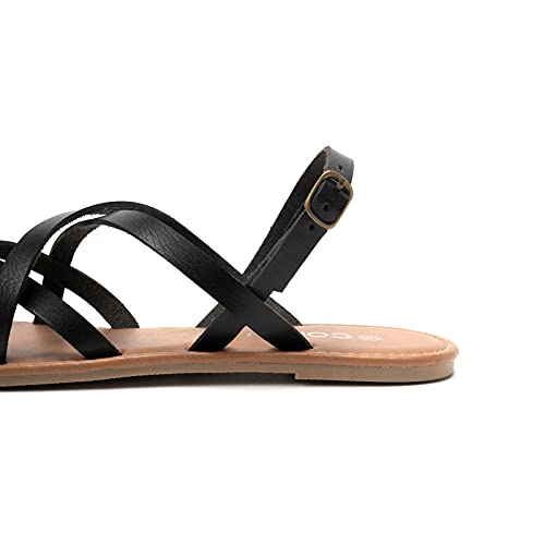 Colgo Women's Summer Strappy Flat Sandals, Adjustable Casual Fisherman Sandal With Open Toe Slingback Gladiator Sandals (8.5,Black) #TOP2