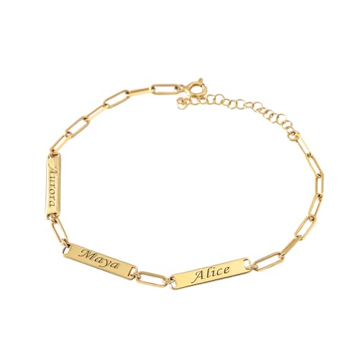 Sterling Silver Personalized Mini Bar Name Bracelet – Sterling Silver or 14K Gold Plated Custom Engraved Jewelry for Women – Adjustable Dainty Gift Bracelet