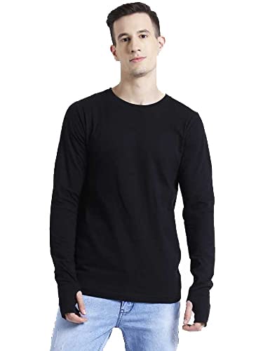 RIGOMen Black Thumbhole Round Neck Full Sleeve T-Shirt