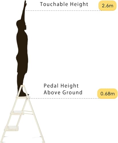 Image of Ladder 3 Step Folding,150KG Capacity Sturdy Ladder Small Stool for Adults, Closet Step Stool Anti-Slip Wide Pedals, Portable Folding for Home Kitchen Office (3 Step - Off White)