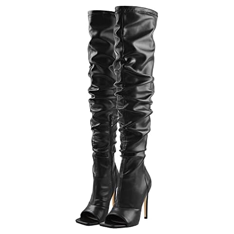 Only maker Damen Peeptoe Stiefel Stiletto Absatz Slouch Boots Schlupfstiefel Overknee Cover