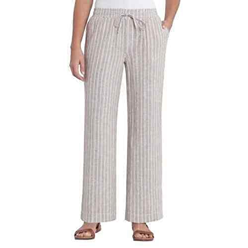 Briggs Women's Linen Blend Pant (Medium, Beige Stripe)