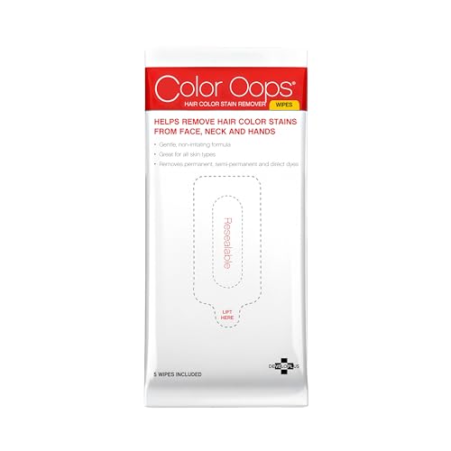Color Oops Hair Color Remover Wipes, 5 Count, Coconut Oil Base Quickly and Gently Removes Temporary, Semi-Permanent, & Permanent Hair Color Stains From Your Skin, Cruelty Free