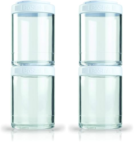 Image of BlenderBottle GoStak Food Storage Containers for Protein Powder, Healthy Snacks, and Portion Control, 150cc 2-Pak, White (Pack of 2)