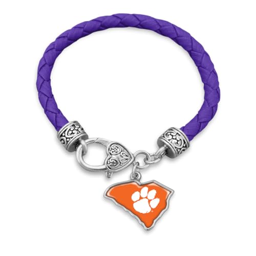 Clemson Tigers State of Mine Purple Leather Bracelet Jewelry Gift Licensed CU